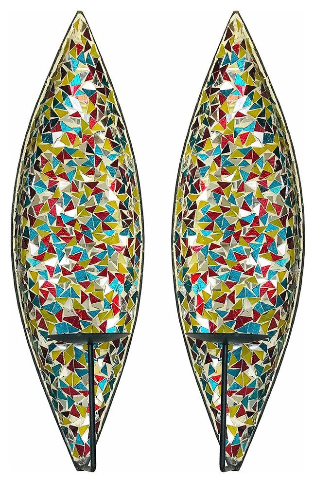 DecorShore "Bella Palacio" Glass Mosaic Candle Holder Wall Sconce, Set of 2