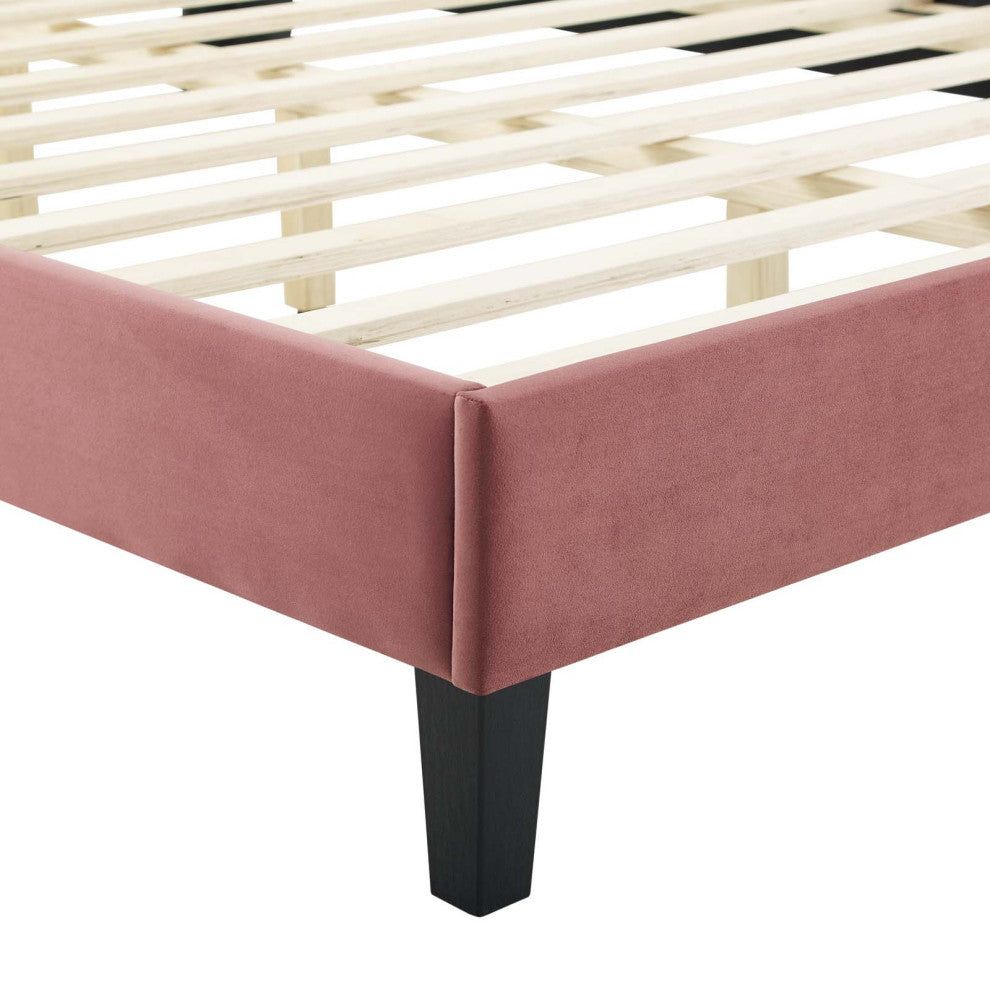 Current Performance Velvet Queen Platform Bed, Dusty Rose