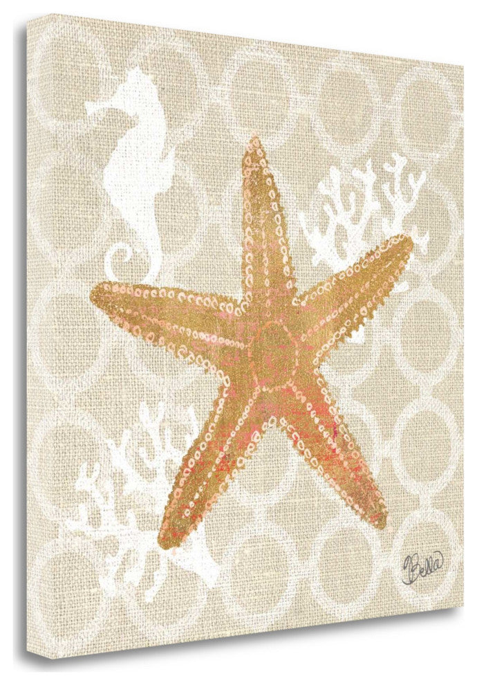 30" Beach Starfish on Linen Giclee Print on Gallery Wrap Canvas Wall Art