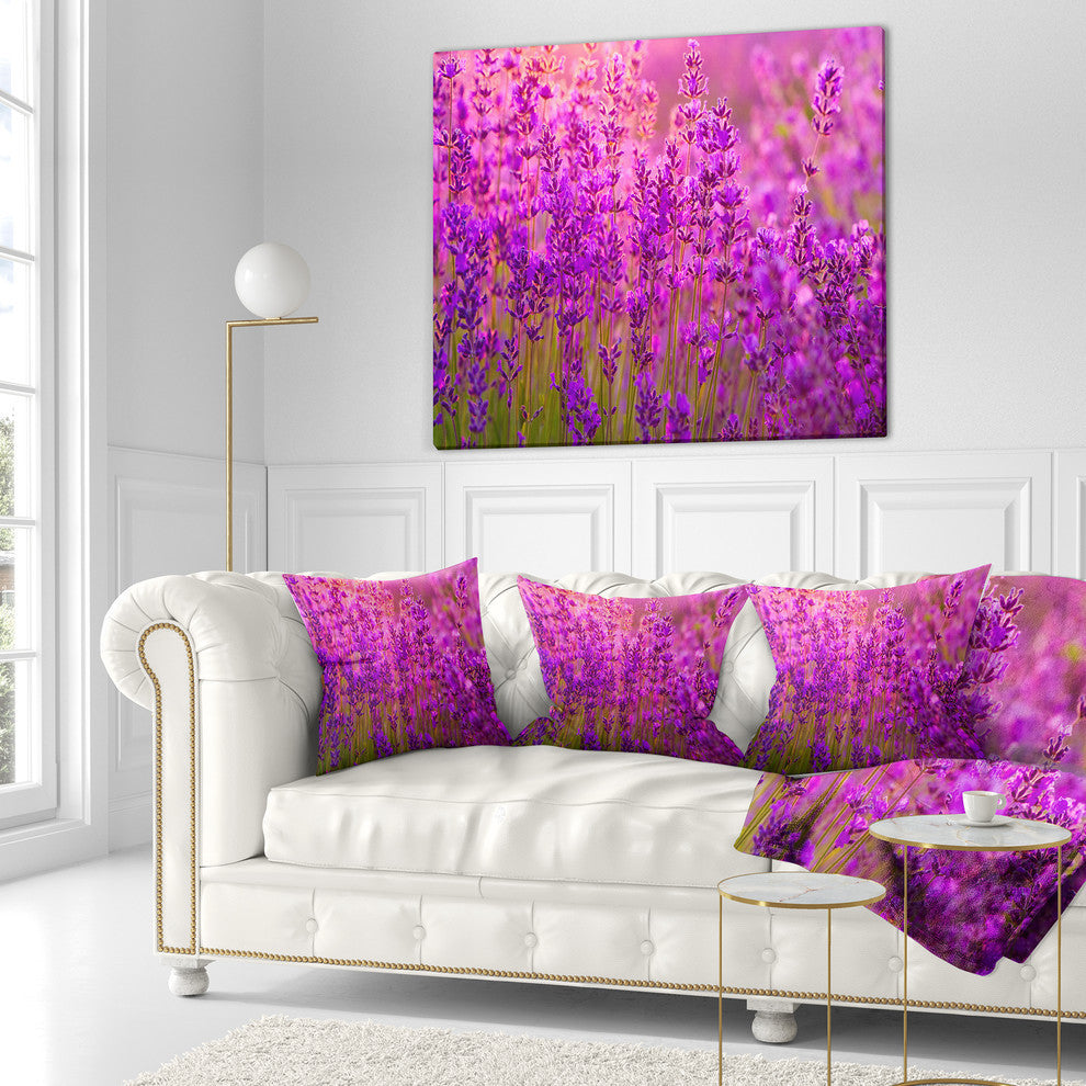Bright Purple Lavender Field Tihany Floral Throw Pillow, 16"x16"