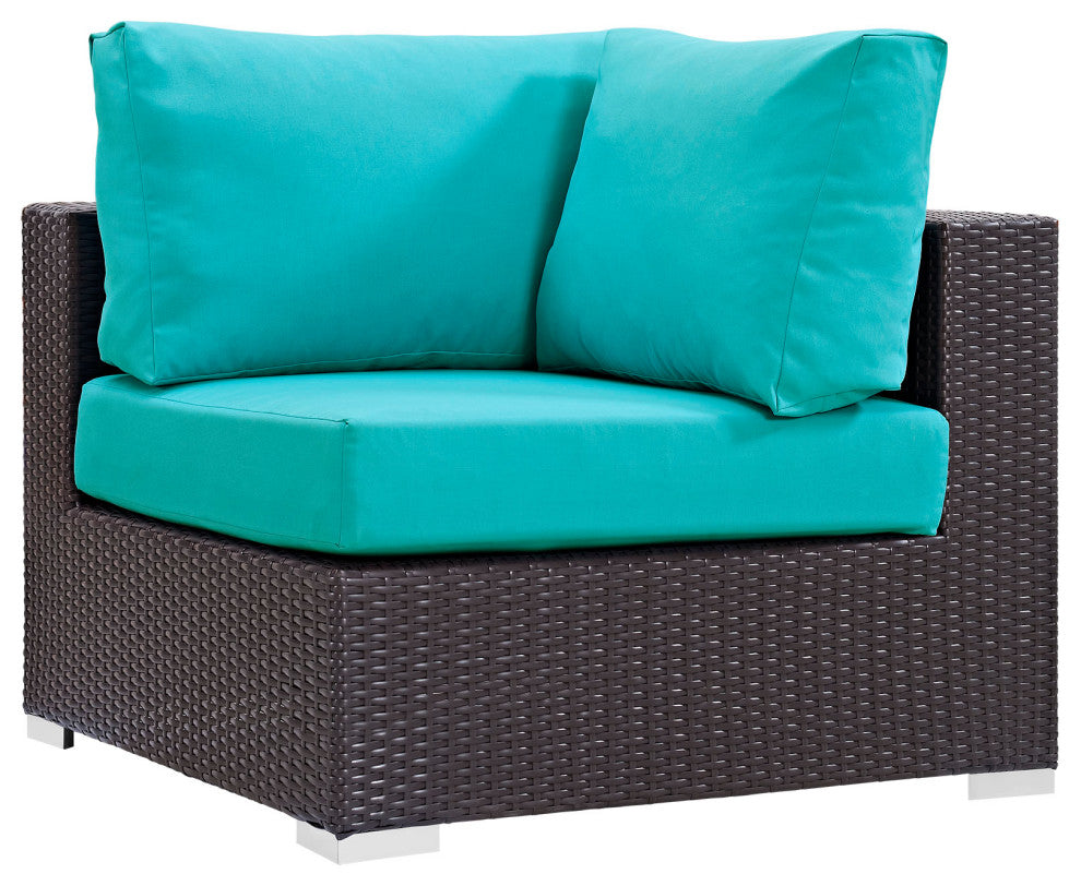 Modway Convene 9 Piece Outdoor Patio Sectional Set, Espresso Turquoise