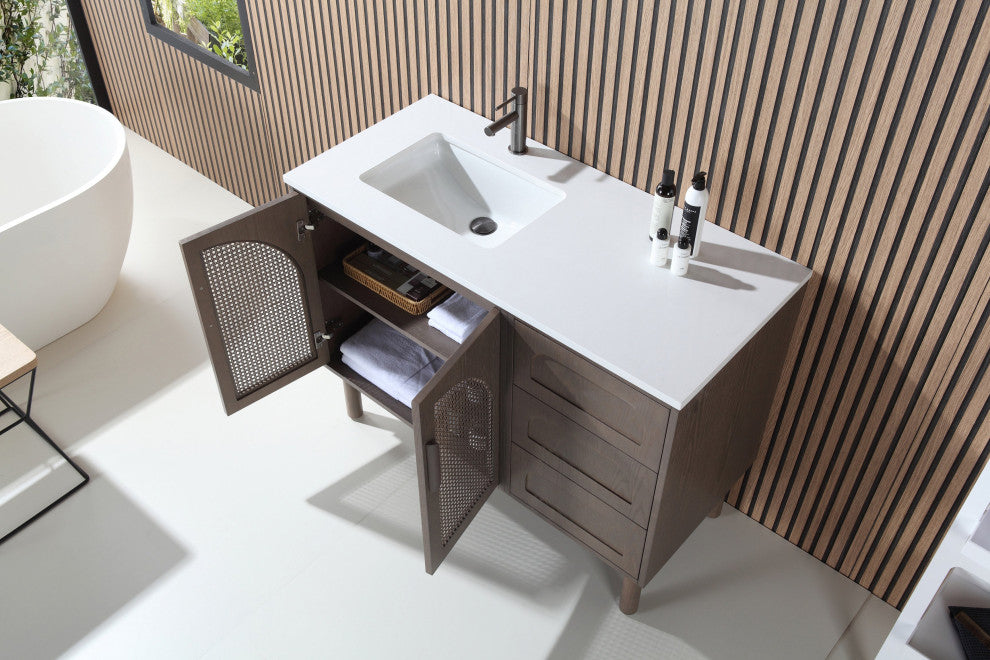 Nara Mid-Century Freestanding Bathroom Vanity, Chestnut Oak, 48"