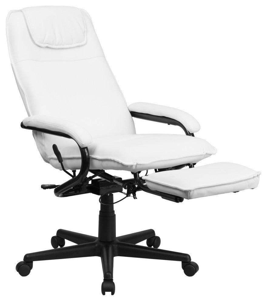 High Back White Leather Executive Reclining Swivel Chair With Arms