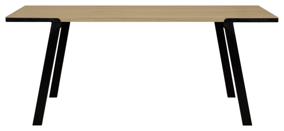 Modern Minimal Wood Top Metal Leg Dining Table, Oak/Black