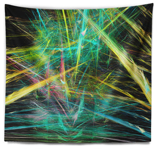 Green Yellow Magical Fractal Pattern Abstract Wall Tapestry, 92"x78"