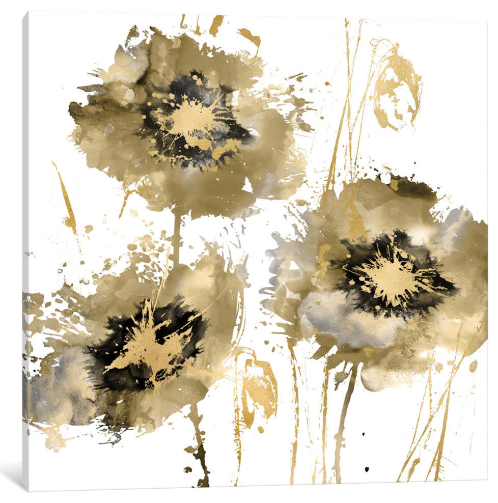 "Flower Burst Trio In Gold" by Vanessa Austin, Canvas Print, 37x37"