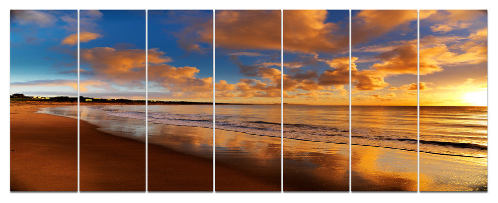 Colorful Sunset on the Beach, Landscape Canvas Art Print, 83"x32", 7 Panels