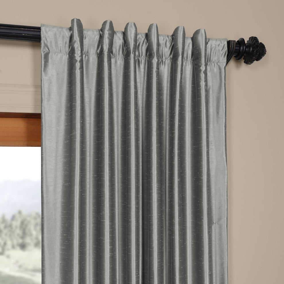 Storm Gray Textured Vintage FauxDupioni Silk Curtain Single Panel, 50"x96"
