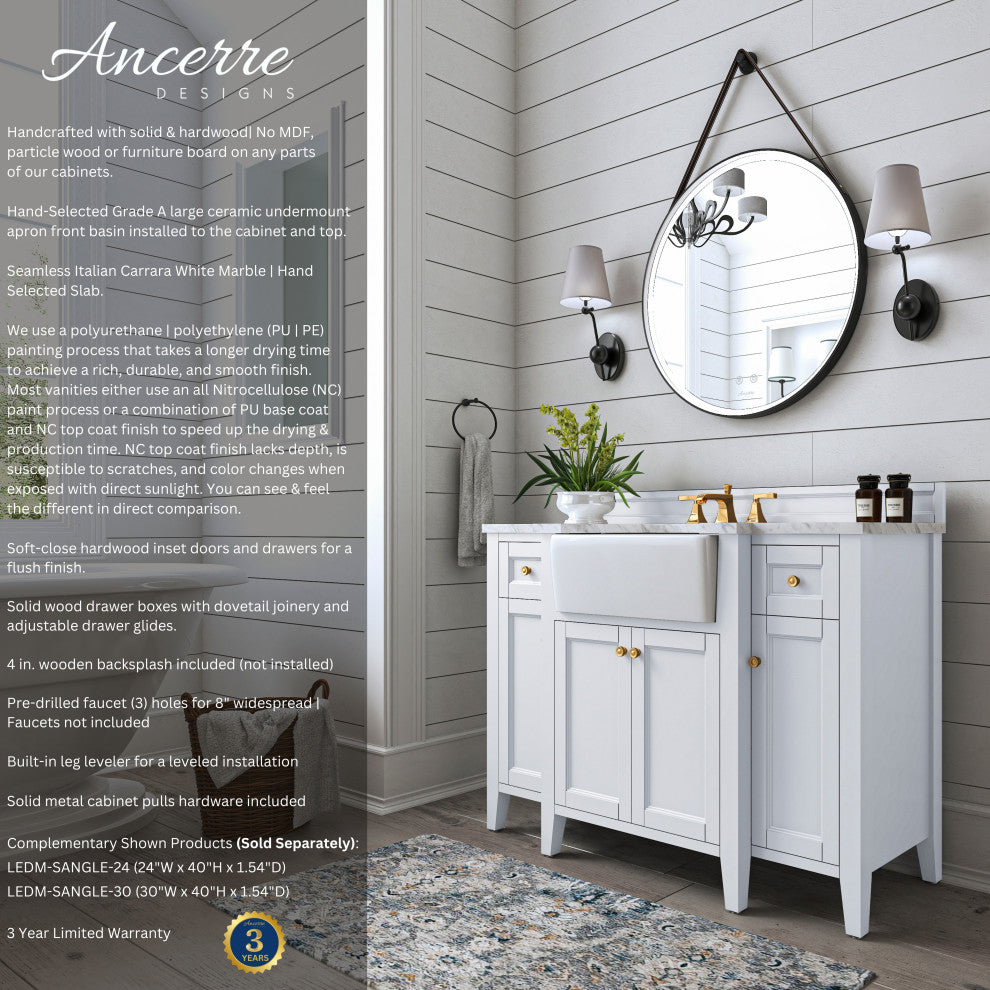 Adeline Vanity Set, White, 48", Single Sink