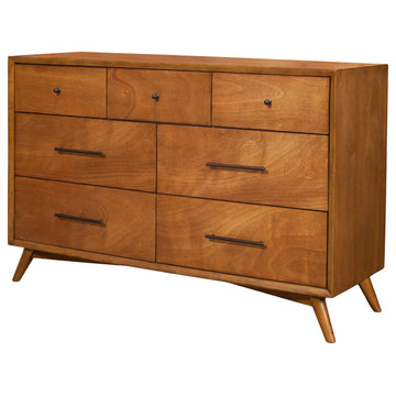 Flynn Mid Century Modern 7 Drawer Dresser, Acorn