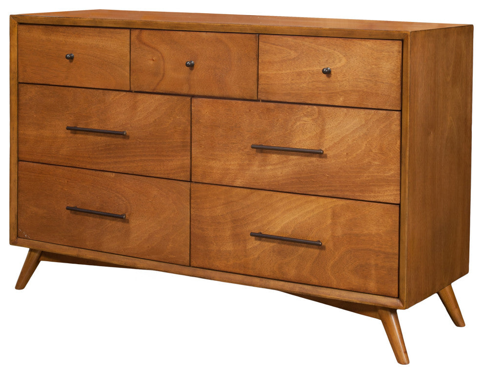 Flynn Mid Century Modern 7 Drawer Dresser, Acorn