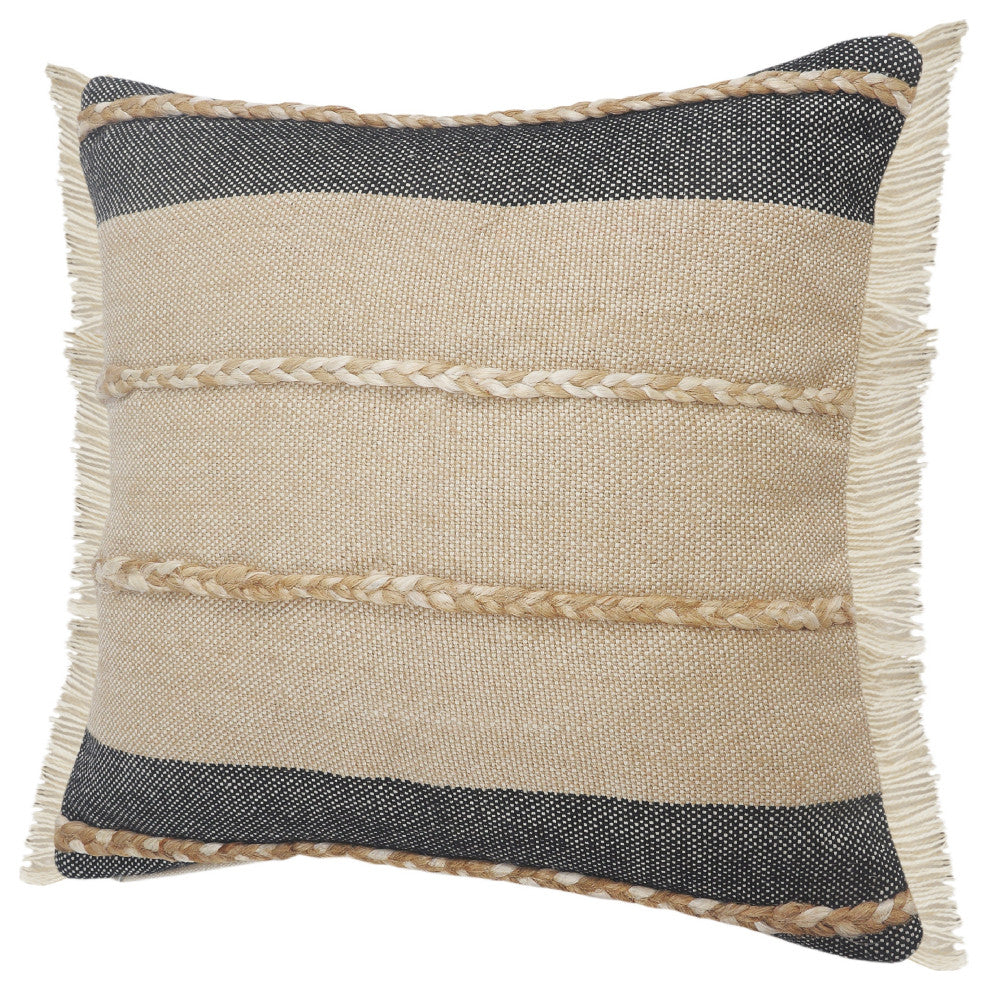 Ox Bay Black/Tan Stripe Cotton Blend Pillow Cover, 20"x20"