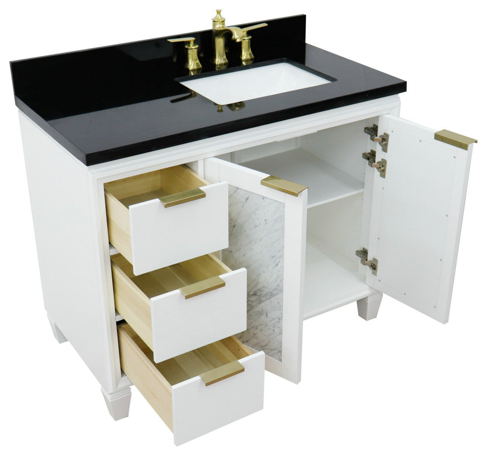 43" Single Vanity, White Finish With Black Galaxy