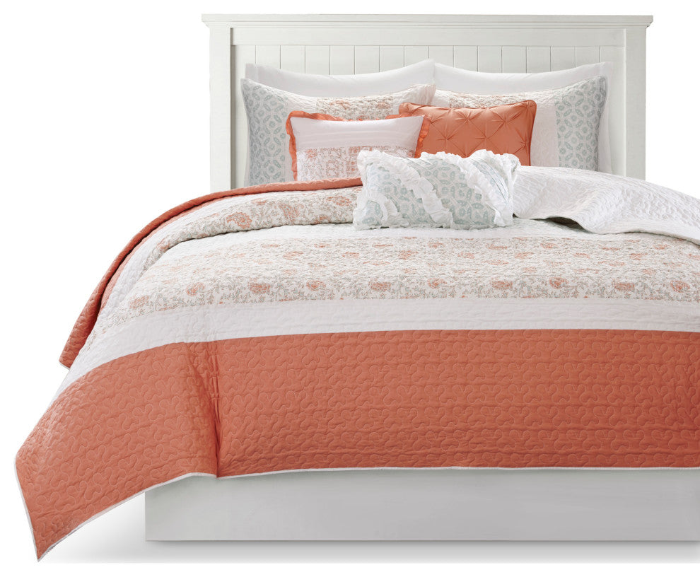 Madison Park Percale Printed 6-Piece Coverlet Set, Full/Queen