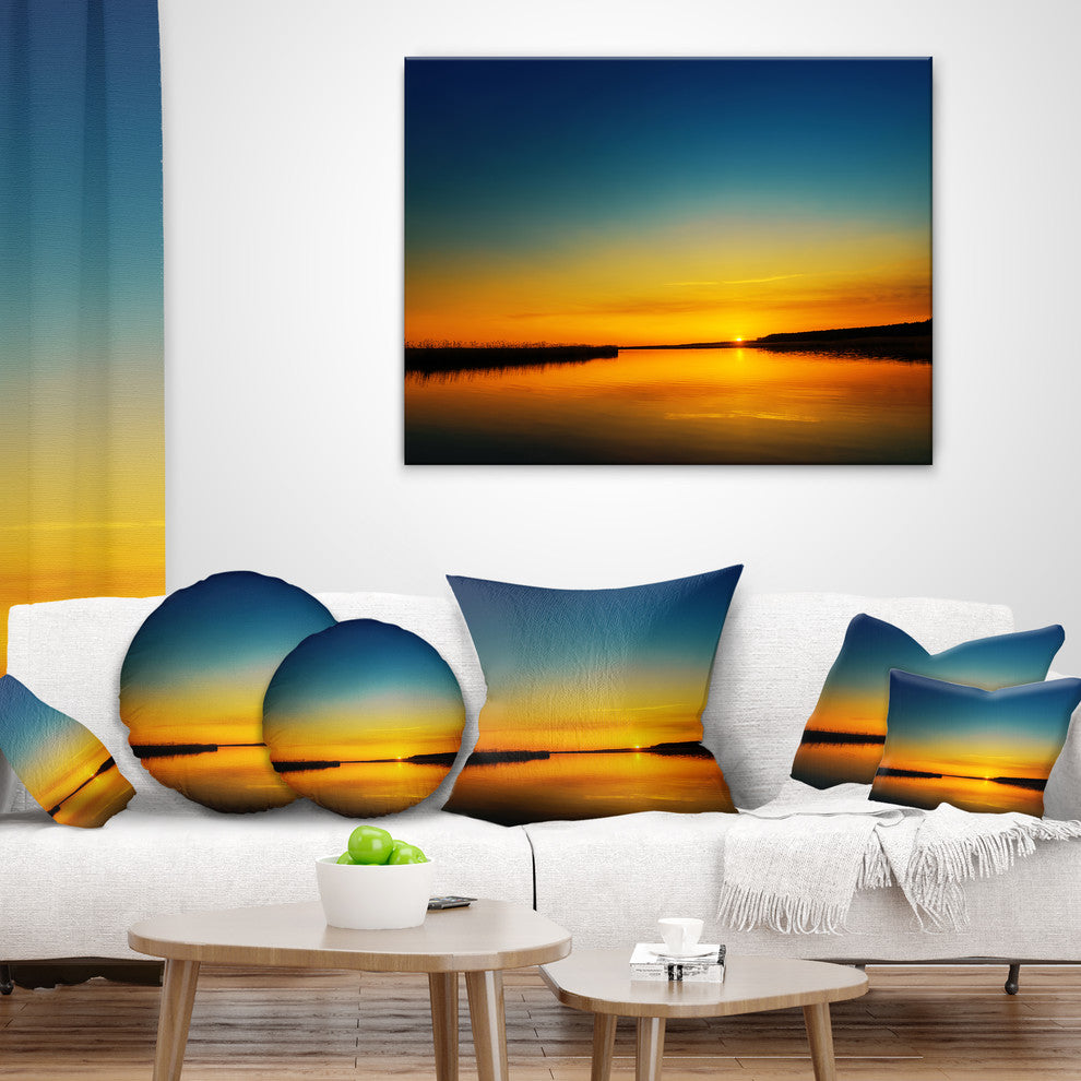 Orange Sunset Over River Skyline Photography Throw Pillow, 16"x16"