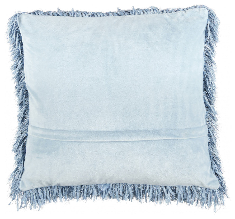 Square Ocean Blue Shag Throw Pillow