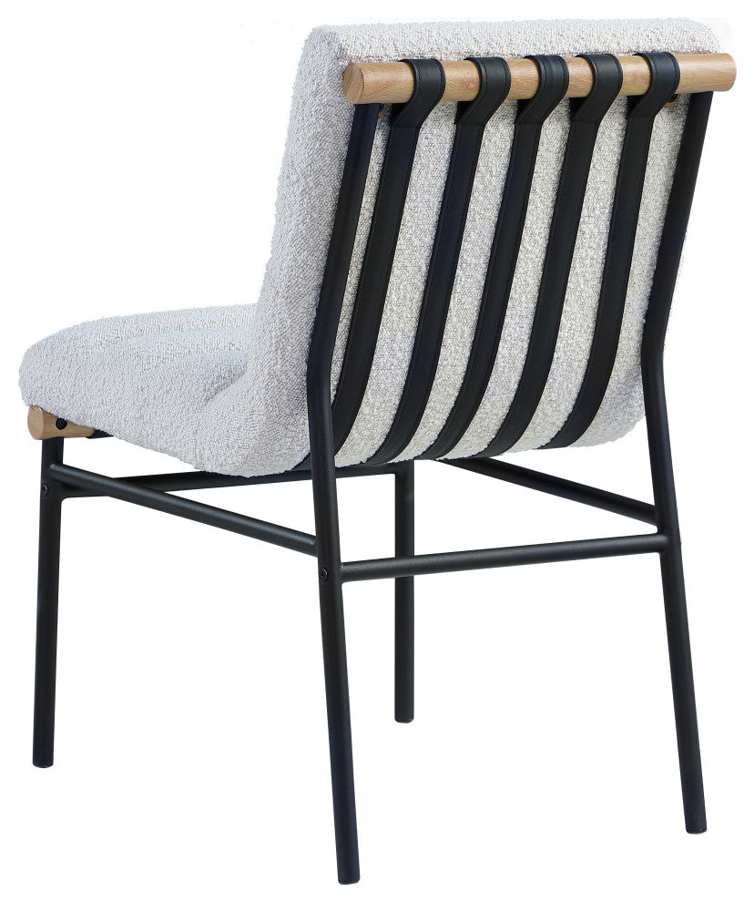 Burke Upholstered Dining Chair (Set of 2), Cream, Boucle Fabric, White Oak Veneer Metal Dowel