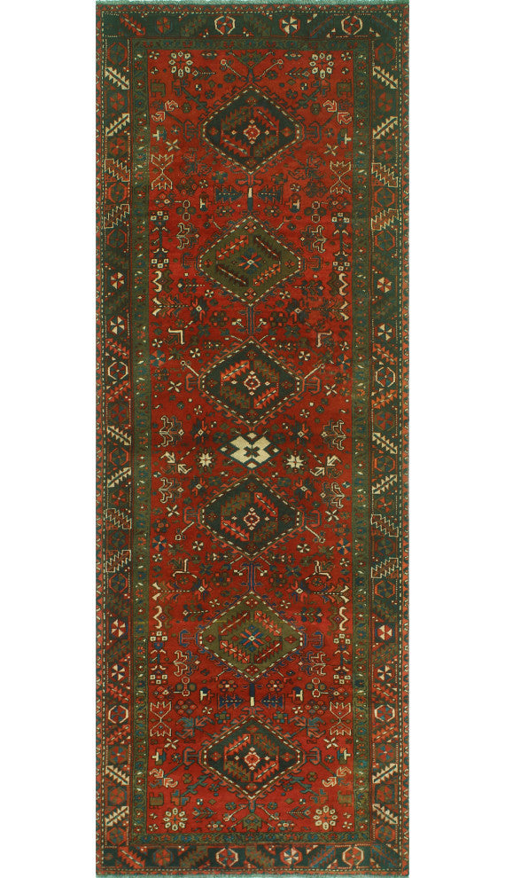 Fine Vintage Distressed Daryl Red/Charcoal Runner, 3'9 x 10'10