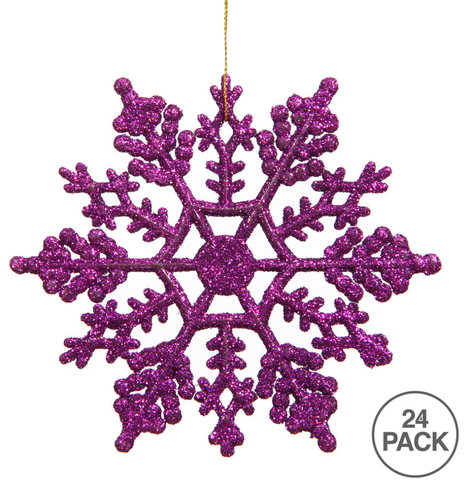 Vickerman M101406 4" Purple Glitter Snowflake Christmas Ornament, 24 Per Box