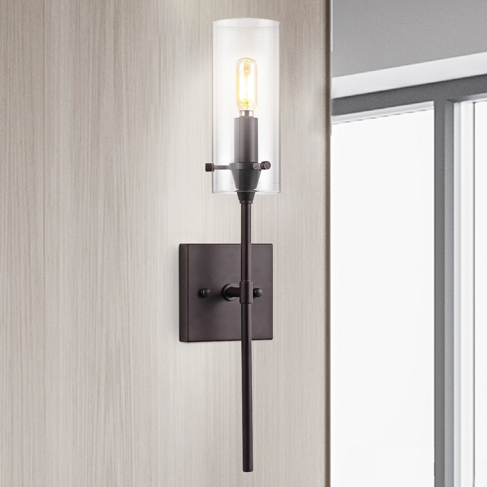 Cato 4.5" 1-Light Bohemian Farmhouse Glass LED Sconce, Oil Rubbed Bronze/Clear
