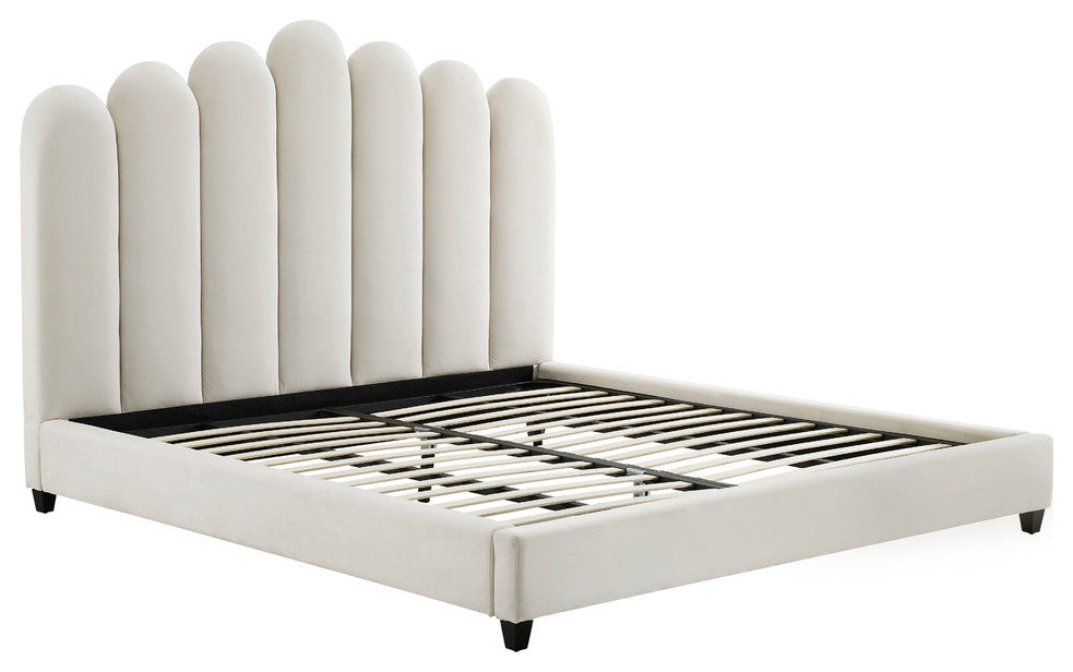 Celine Cream Velvet Bed in King - Cream