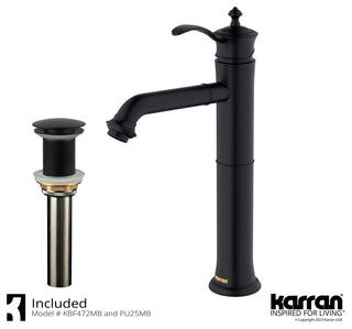 Karran 1-Handle 1-Hole Vessel Faucet With Pop-up Drain, Matte Black