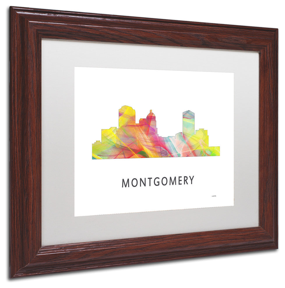 'Montgomery Alabama Skyline Wb 1' Framed Art, Wood Frame, White Matte, 14x11