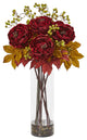 36" Peony and Berries Artificial Arrangement in Large Cylinder Vase