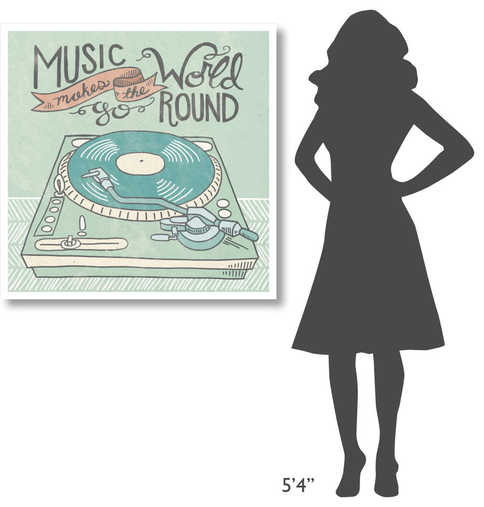 "Retro Record Player Gray" Digital Paper Print by Mary Urban, 38"x38"