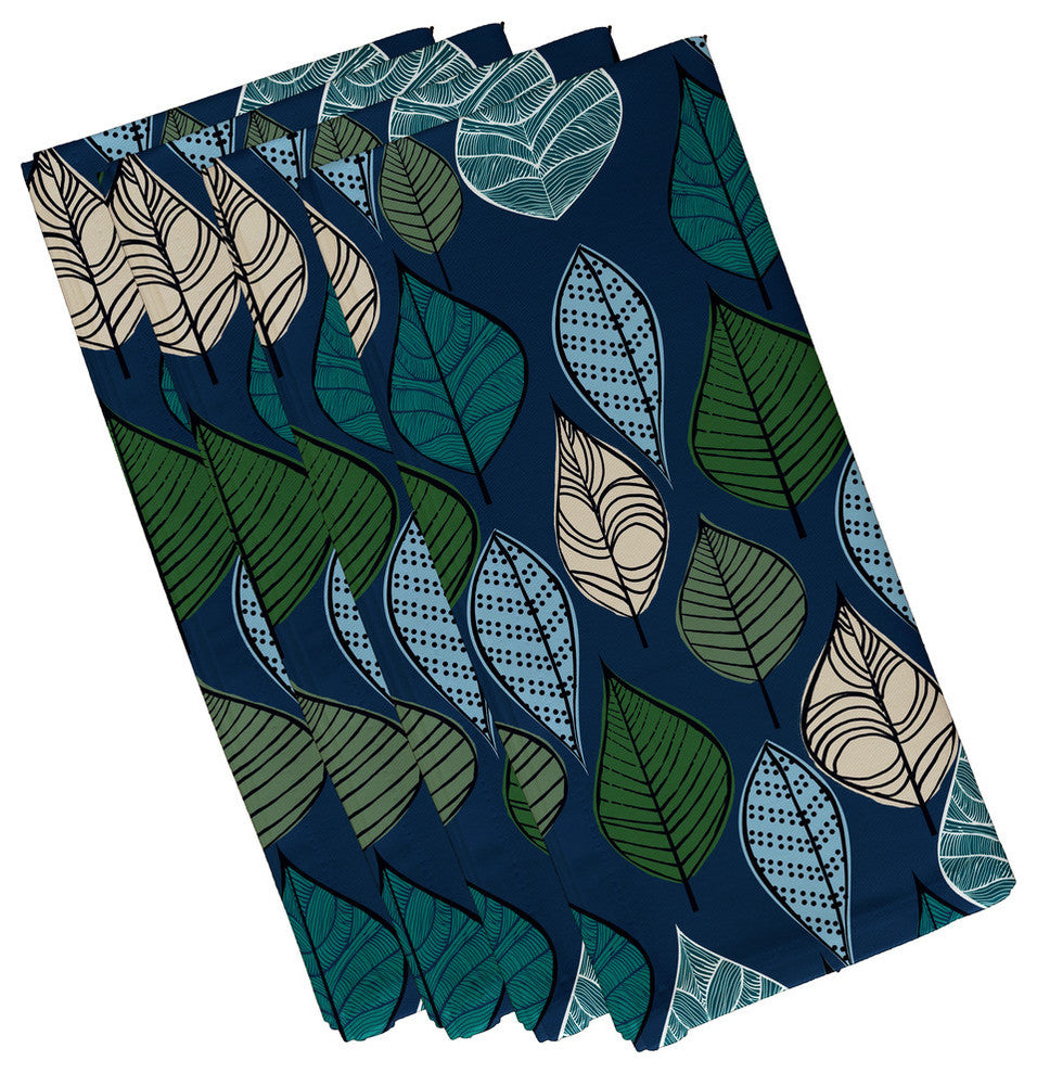 Autumn Leaves Floral Print Napkin, Set of 4, Blue