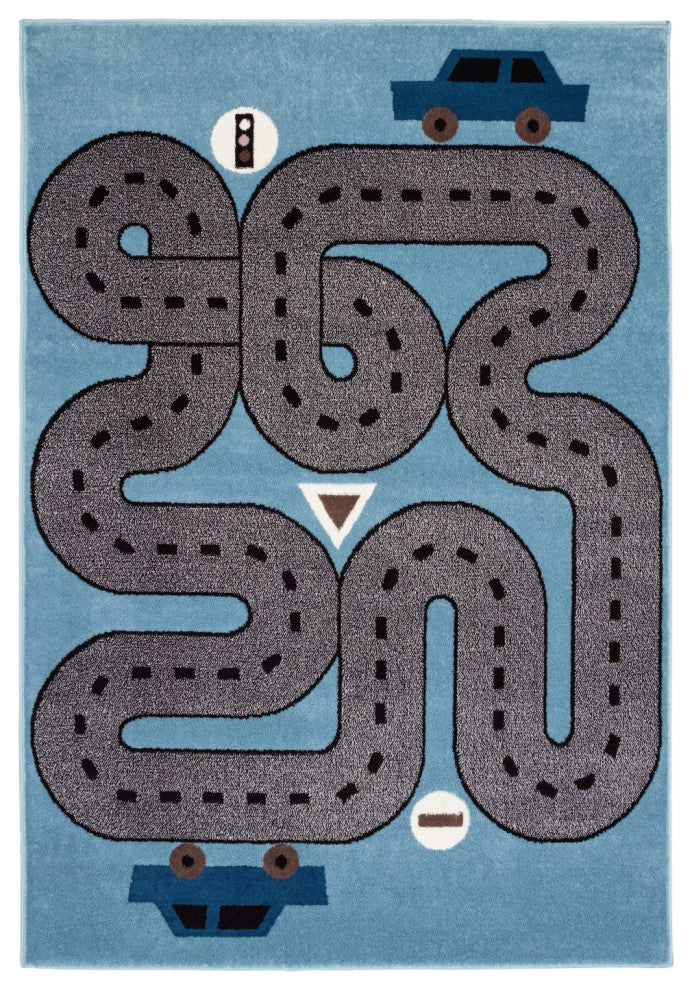 5' x 7' Blue Imaginative Racetrack Area Rug