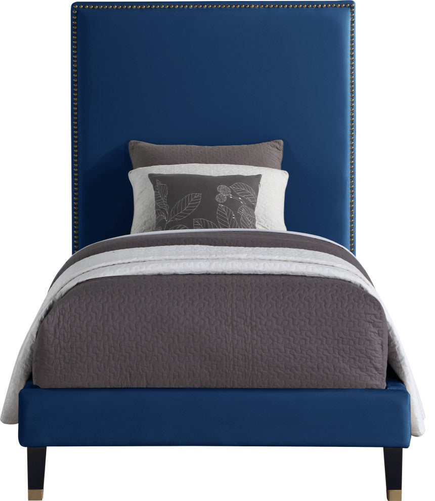 Harlie Velvet Upholstered Bed, Navy, Twin