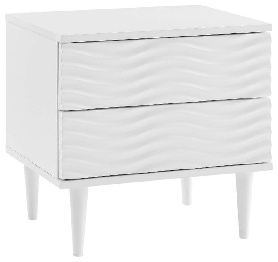 Modway Wavelet 2-Drawer Wood Nightstand with Tapered Legs in White