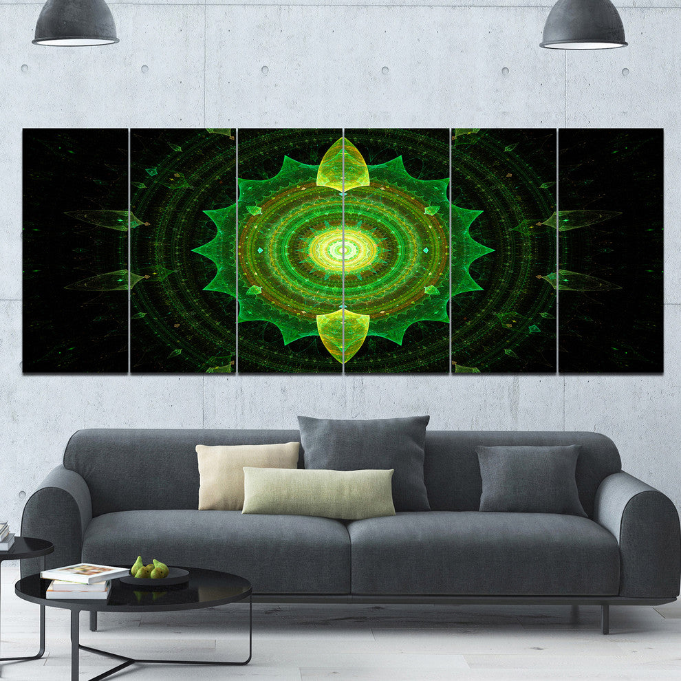 Cabalistic Green Fractal Sphere, Abstract Canvas Art Print, 70"x28", 6 Panels
