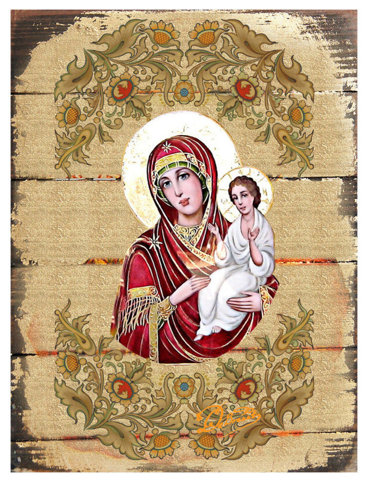 Icon Virgin Mary Directress Wooden Wall Art, 16 Inch