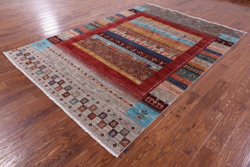 6' 8" X 9' 8" Persian Gabbeh Tribal Handmade Wool Rug Q10444
