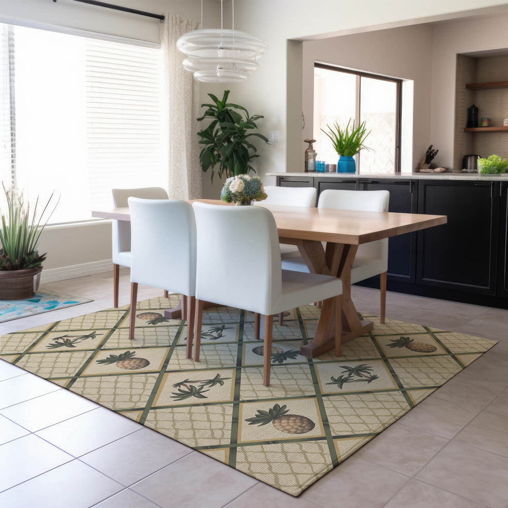 Indoor/Outdoor Kendall KE7 Beige Machine Washable 8' x 10' Rug