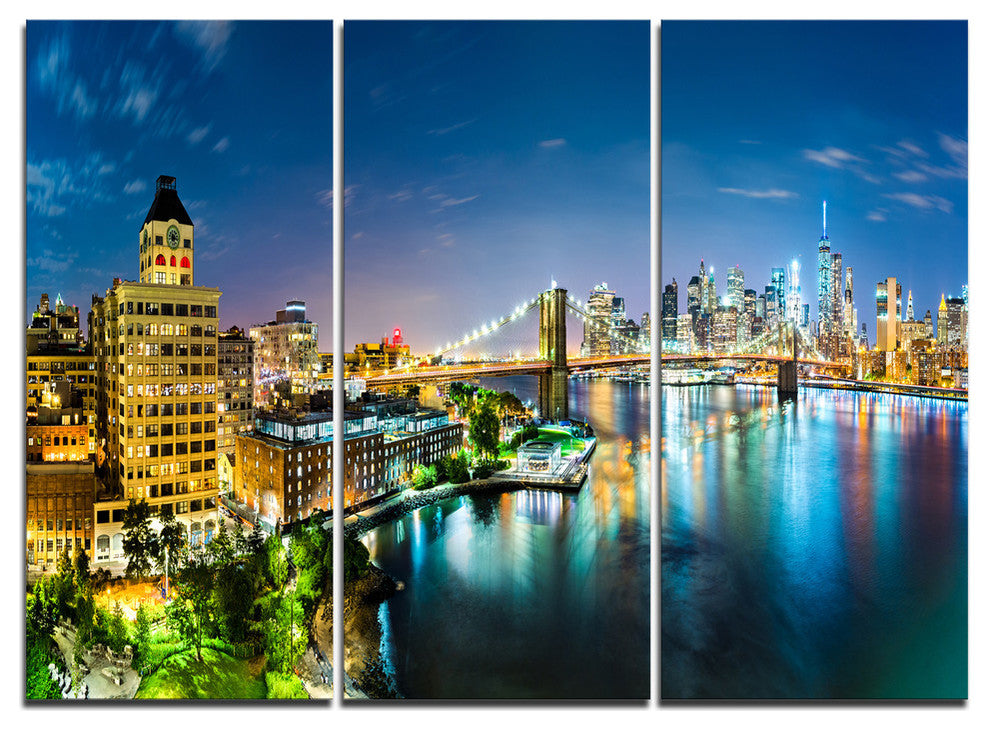 "Colorful New York City Panoramic View" Metal Wall Art, 3 Panels, 36"x28"
