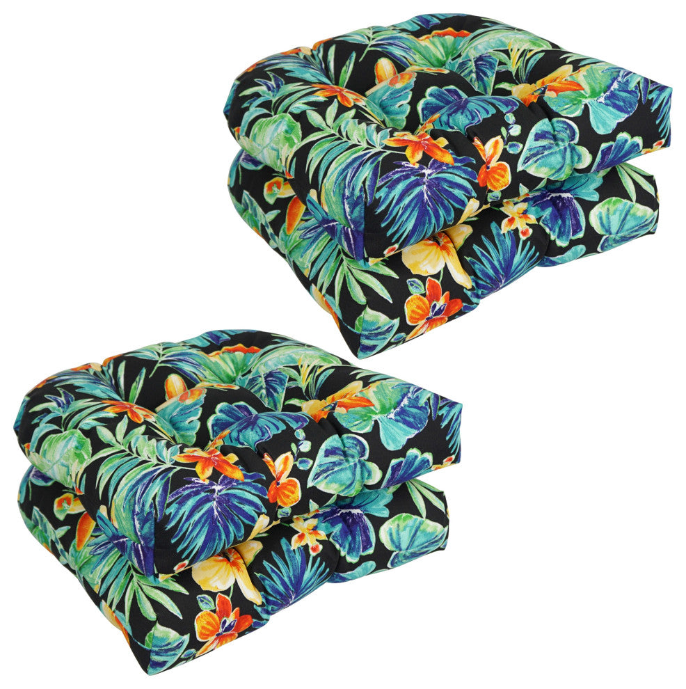 19" U-Shaped Patterned Tufted Dining Chair Cushions, Set of 4, Beachcrest Caviar