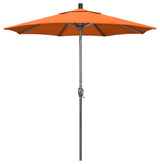 7.5' Gray Push-Button Tilt Crank Lift Aluminum Umbrella, Sunbrella, Tangerine