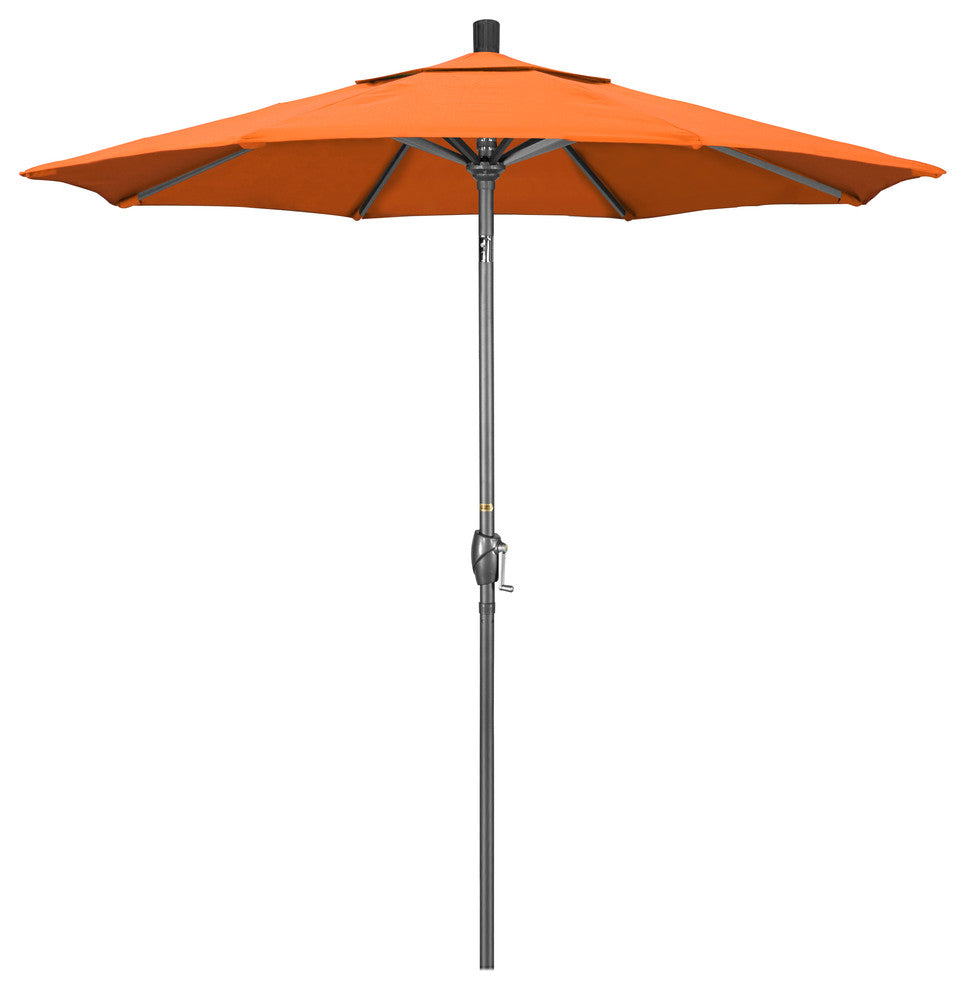 7.5' Gray Push-Button Tilt Crank Lift Aluminum Umbrella, Sunbrella, Tangerine