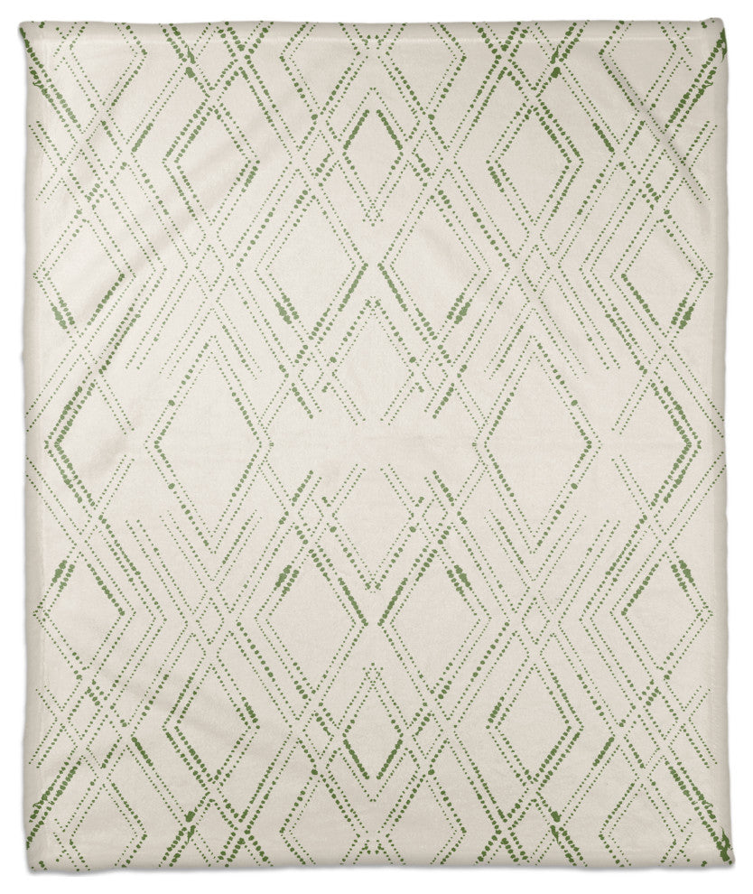 White and Green Diamond 50x60 Coral Fleece Blanket