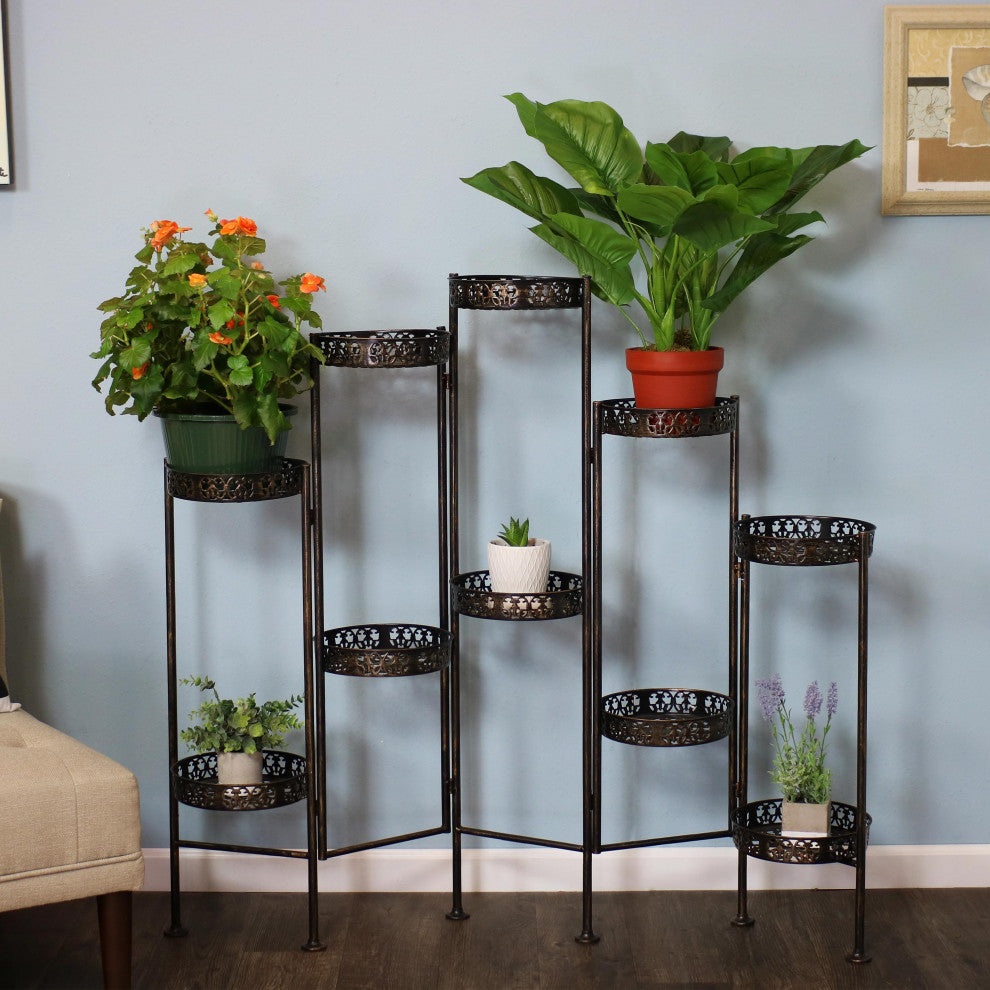 Sunnydaze 10-Tier Bronze Steel Indoor and Outdoor Folding Plant Stand, 46 Inch