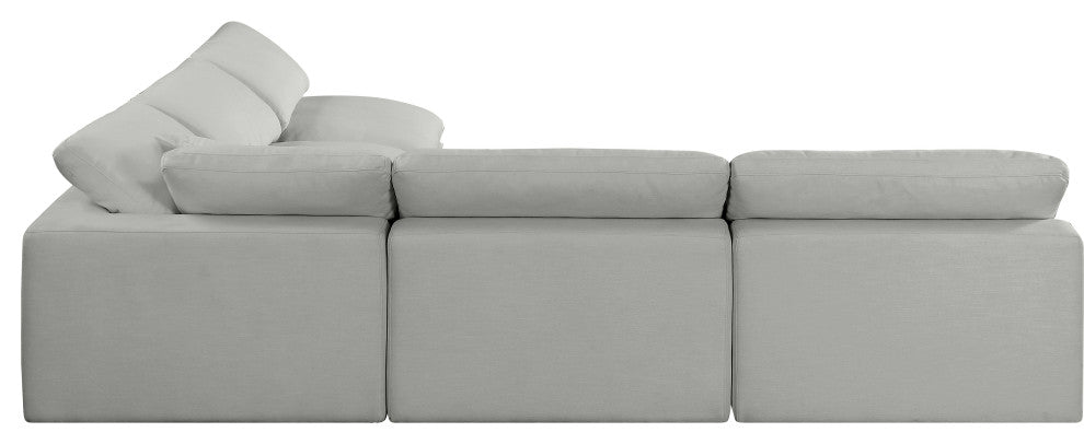 Comfy Upholstered L-Shaped Modular Sectional, Grey, 5-Piece: 4 Armless Chair, 1 Corner Chair, Linen Textured Fabric