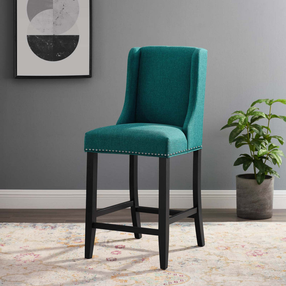 Counter Stool Chair, Fabric, Wood, Teal Blue, Modern, Bar Cafe Bistro Restaurant