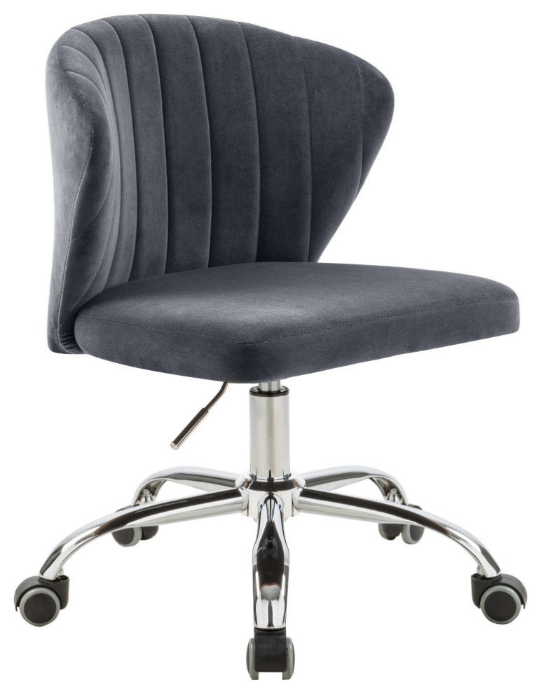 Finley Swivel and Adjustable Velvet Upholstered Office Chair, Gray, Chrome Base