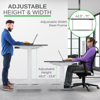 Rise Up Bamboo Electric Adjustable Height Office Desk, White Frame, Black Bamboo Desktop