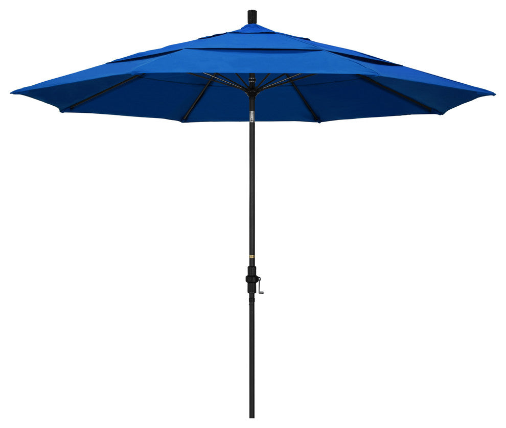 11' Matted Black Collar Tilt Crank Aluminum Umbrella, Royal Blue Olefin