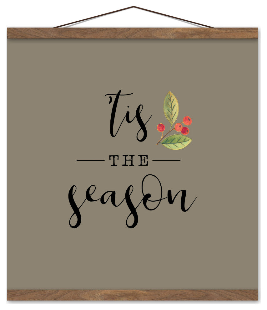 Tis the Season Taupe 16x16 Teak Hanging Canvas