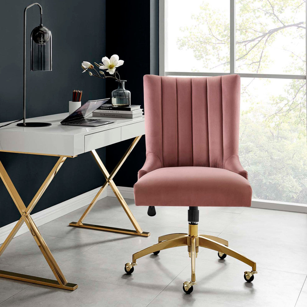 Empower Channel Tufted Performance Velvet Office Chair Gold Dusty Rose